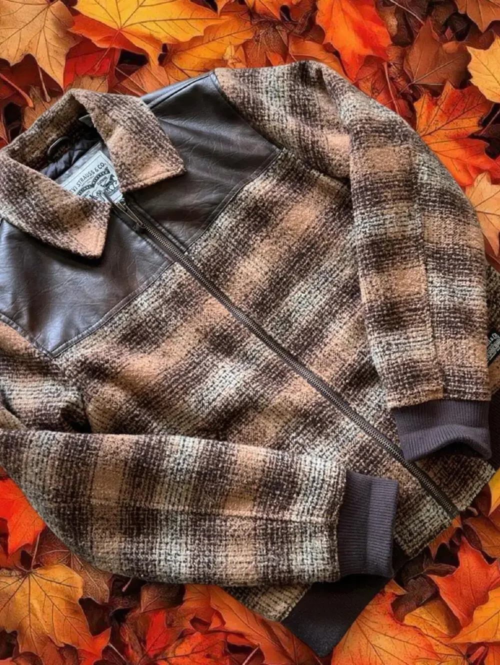 Levi's Men's Brown faux leather plaid Jacket Size M